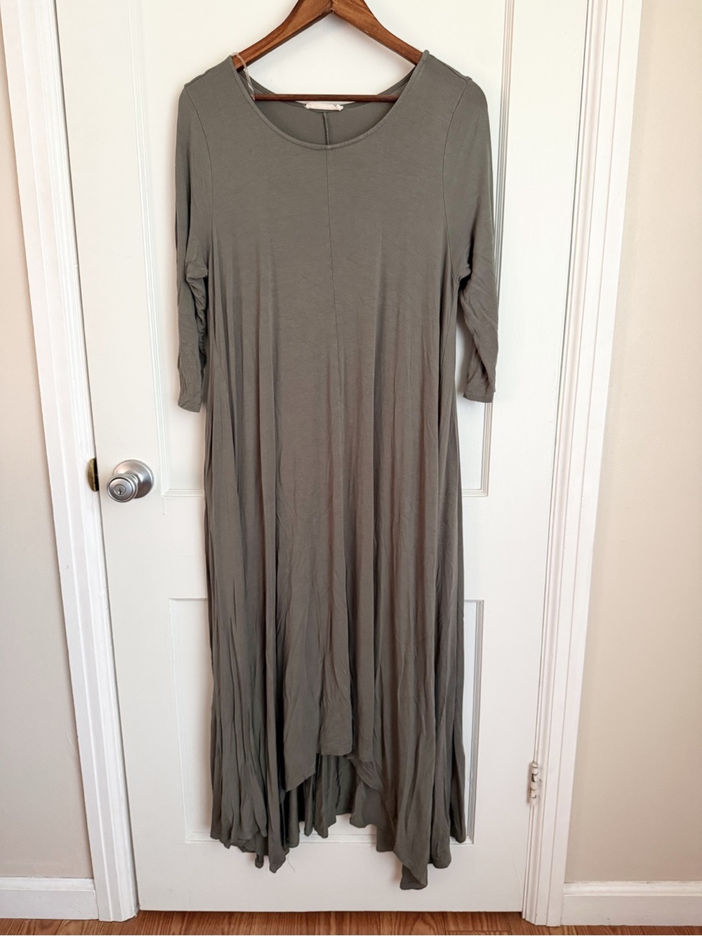 Serendipity Asymmetrical Olive Midi Dress